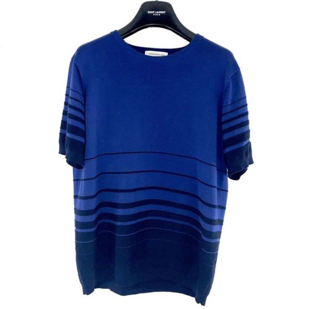 TOMORROWLAND TRICOT JAPAN T-Shirt Tee Size M Mens Blue Strip Woven